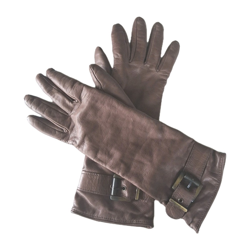 Vtg SIM Italian Lambskin Leather Gloves Womens Sz 8, Brown, 100% Cashmere Lining